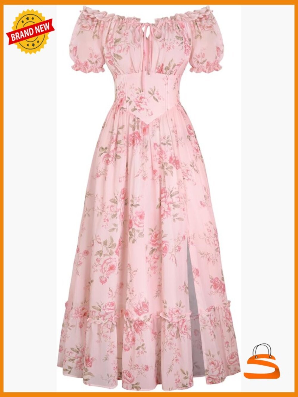 Floral Corset Dress Calf Length Square Neck Ruffle Collar Side Pockets
